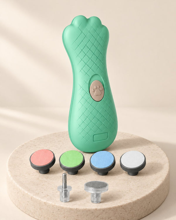 Mint-green paw-shaped electric baby nail file standing