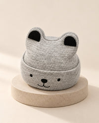 Grey knit bear beanie with dark ears