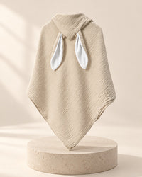 Oat muslin hooded towel with white bunny ears