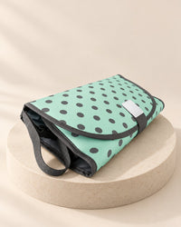 Mint changing clutch with grey polka dots