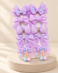 Set of ten lilac tulle bow hair clips