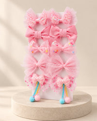 Set of ten pink tulle bow hair clips