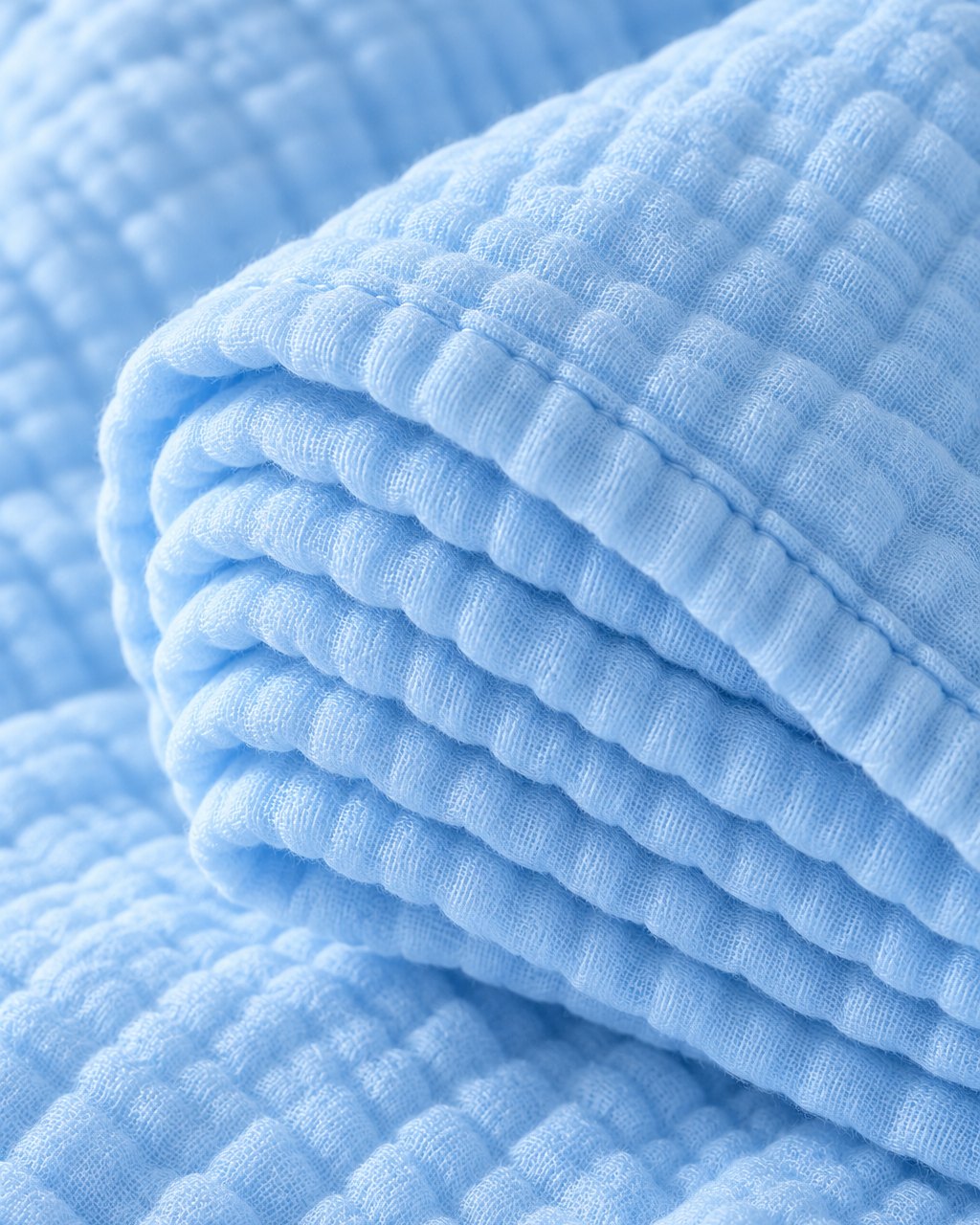 Close-up of the thick crinkled layers at the blanket's edge