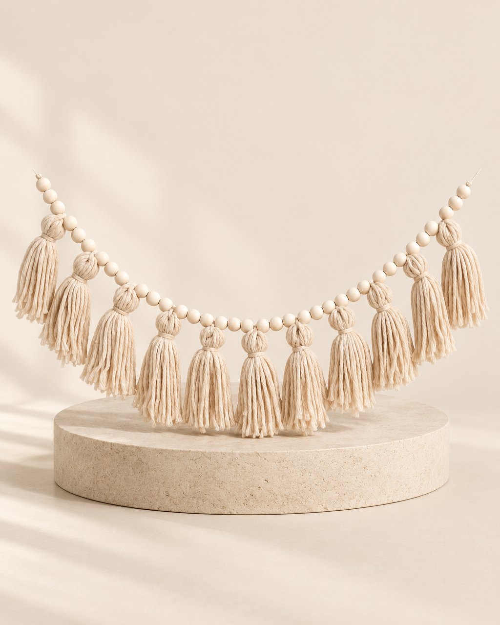 All-beige tassel garland with wooden beads