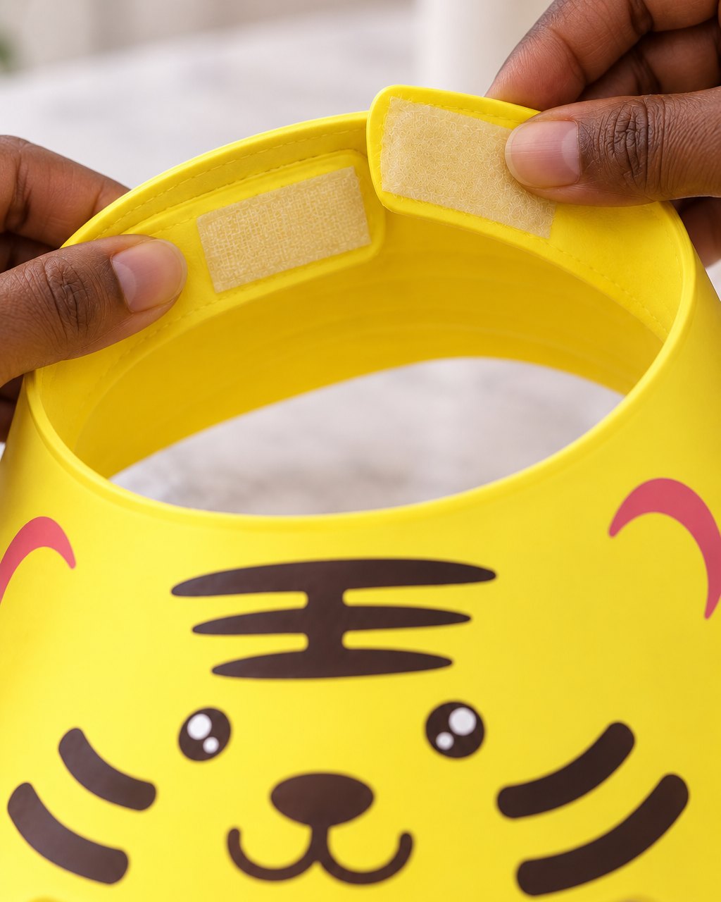 Close-up of the hook-and-loop strap on the inside of the visor
